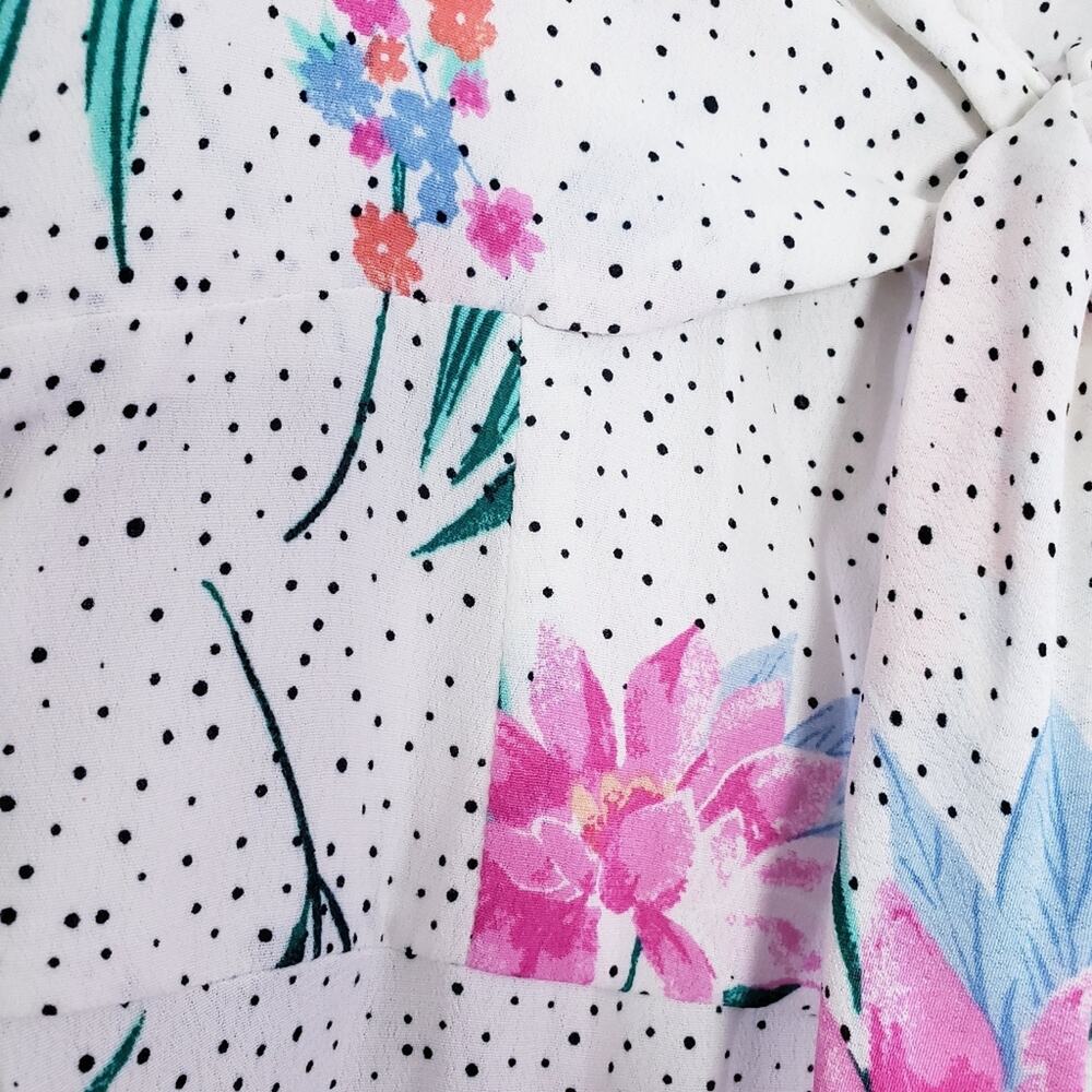 NWT Gianni Bini Tropical Floral Polka Dot Wide Leg Jumpsuit White Medium V-Neck - Picture 13 of 14